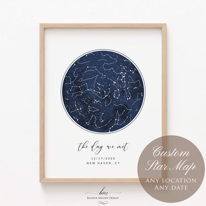 Custom Star Map Print, Navy Watercolor Texture Zodiac Constellation Map