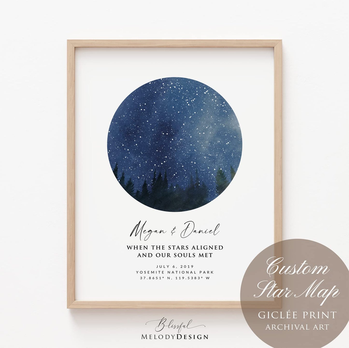 Custom Star Sky Map Print, Night Sky Star Chart with Pine Trees