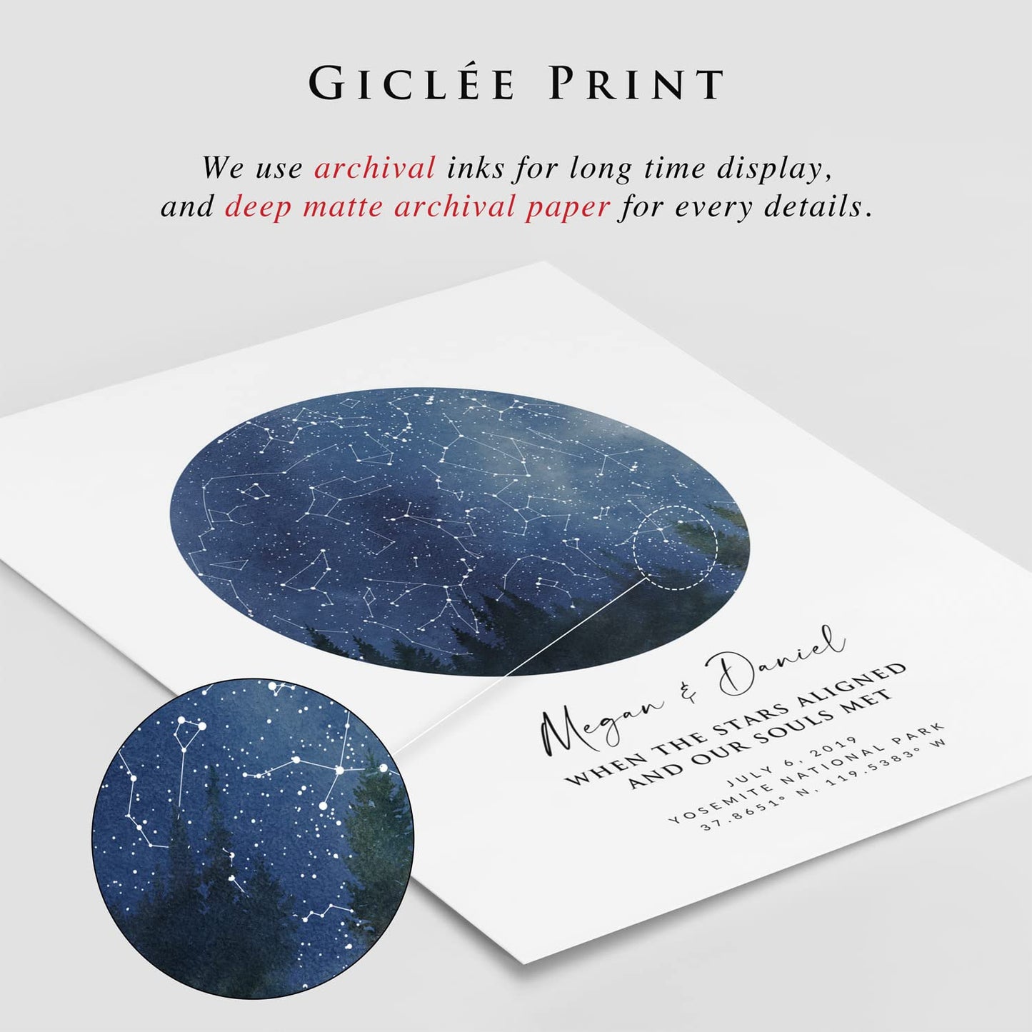 Custom Star Sky Map Print, Night Sky Star Chart with Pine Trees