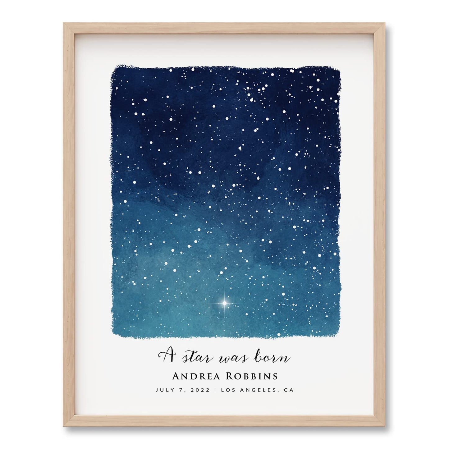 Custom Star Sky Map Print, Blue Watercolor Texture Night Sky Map Wall Art