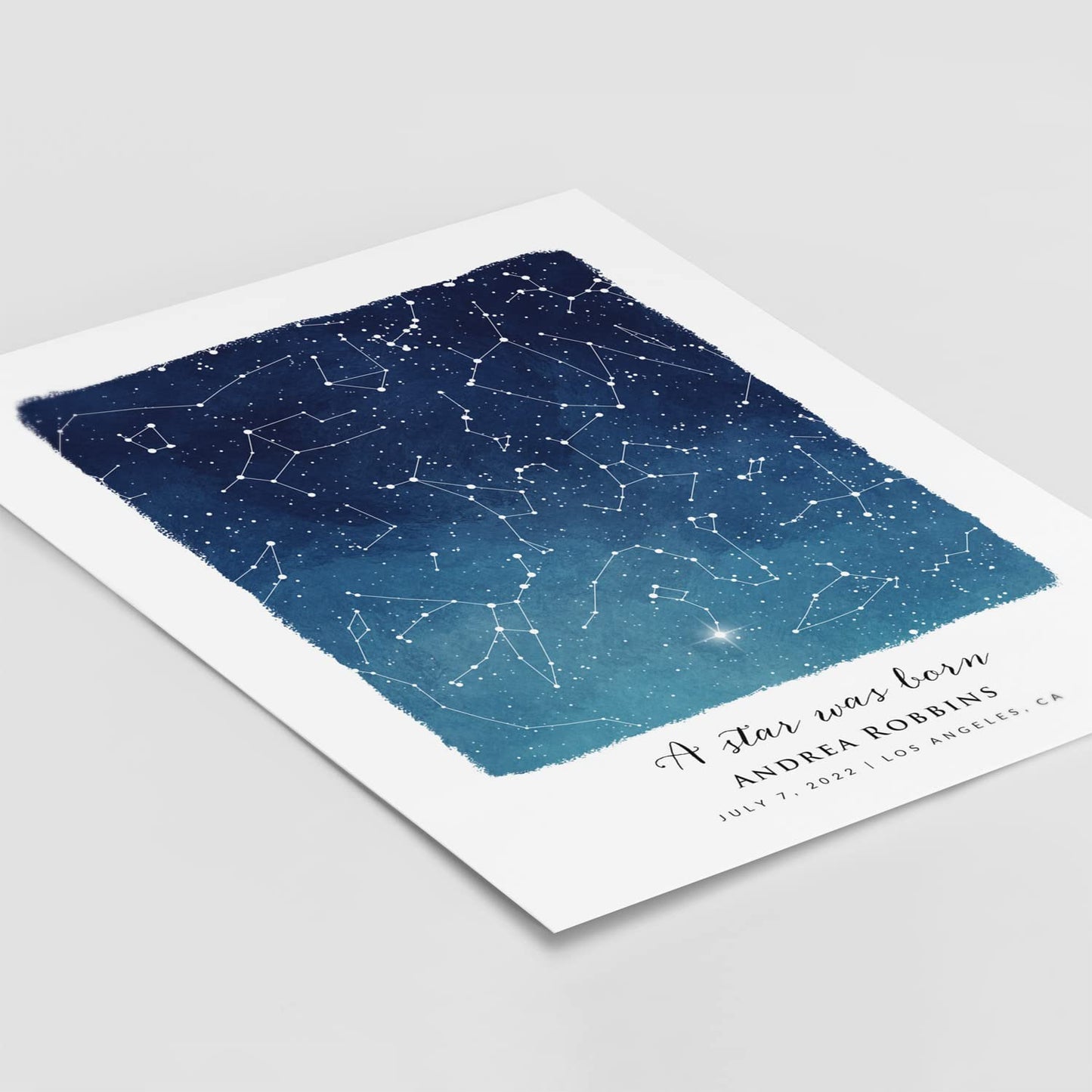 Custom Star Sky Map Print, Blue Watercolor Texture Night Sky Map Wall Art