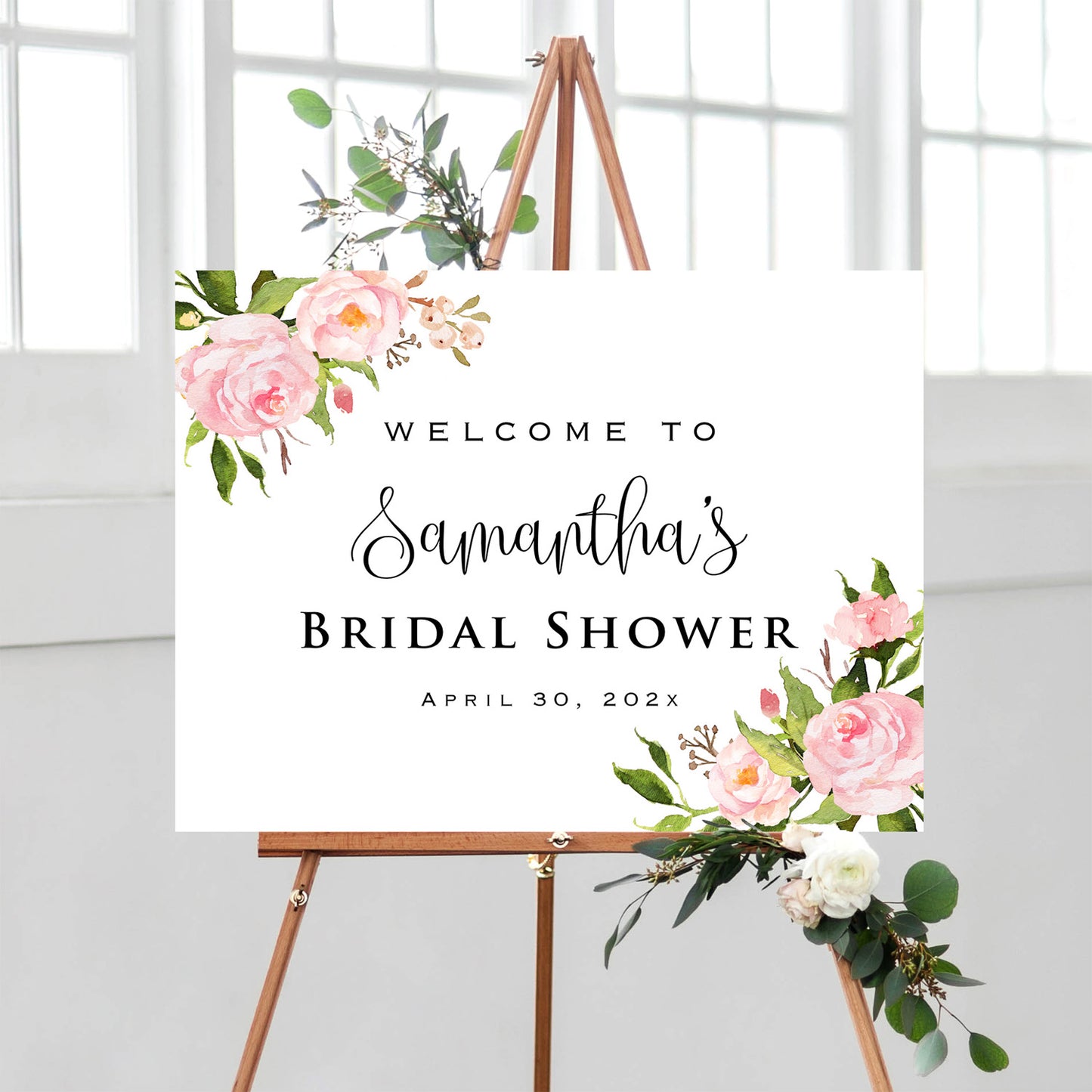 Personalized Pink Theme Bridal Shower Welcome Sign, Customized Bridal Luncheon Baby Shower Baptism Celebration Welcome Poster Board Canvas