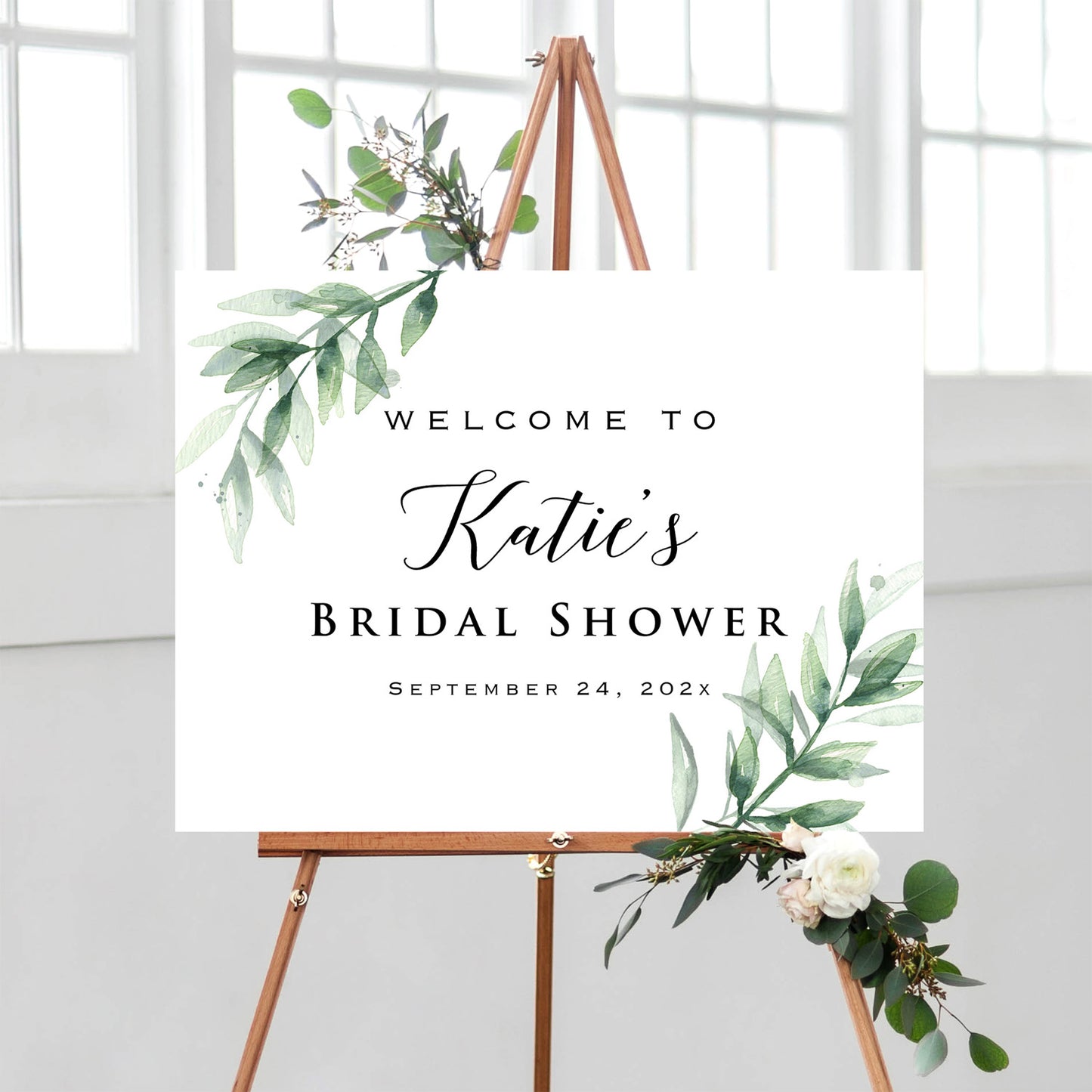 Personalized Green Theme Bridal Shower Welcome Sign, Customized Bridal Luncheon Baby Shower Baptism Celebration Welcome Poster Board Canvas