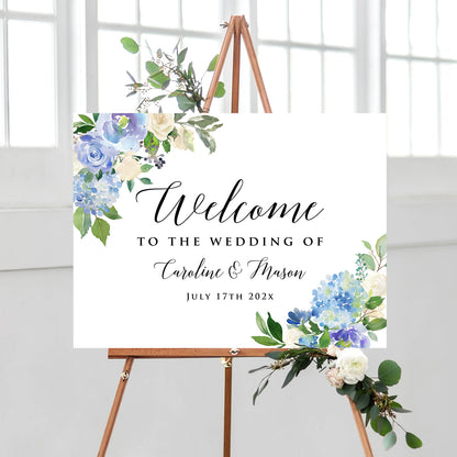 Personalized Blue Theme Wedding Welcome Sign, Customized Rehearsal Dinner Couples Shower Anniversary Party Welcome Poster Board Canvas