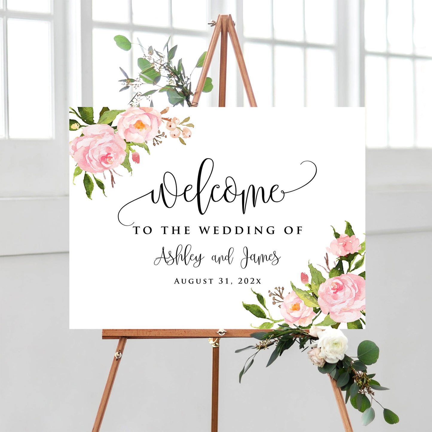 Personalized Pink Theme Wedding Welcome Sign, Customized Rehearsal Dinner Couples Shower Anniversary Party Welcome Poster Board Canvas