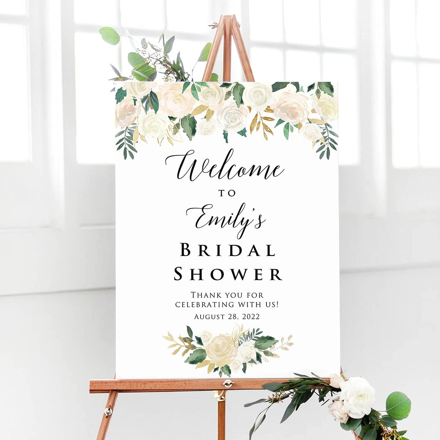 Personalized Ivory Cream Theme Bridal Shower Welcome Sign, Customized Bridal Luncheon Baby Shower Baptism Celebration Welcome Poster Board Canvas