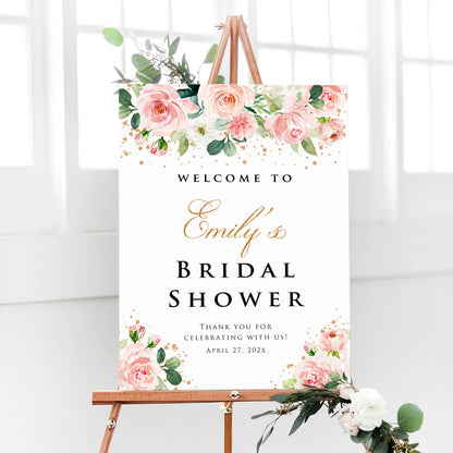 Personalized Pink Theme Bridal Shower Welcome Sign, Customized Bridal Luncheon Baby Shower Baptism Celebration Welcome Poster Board Canvas