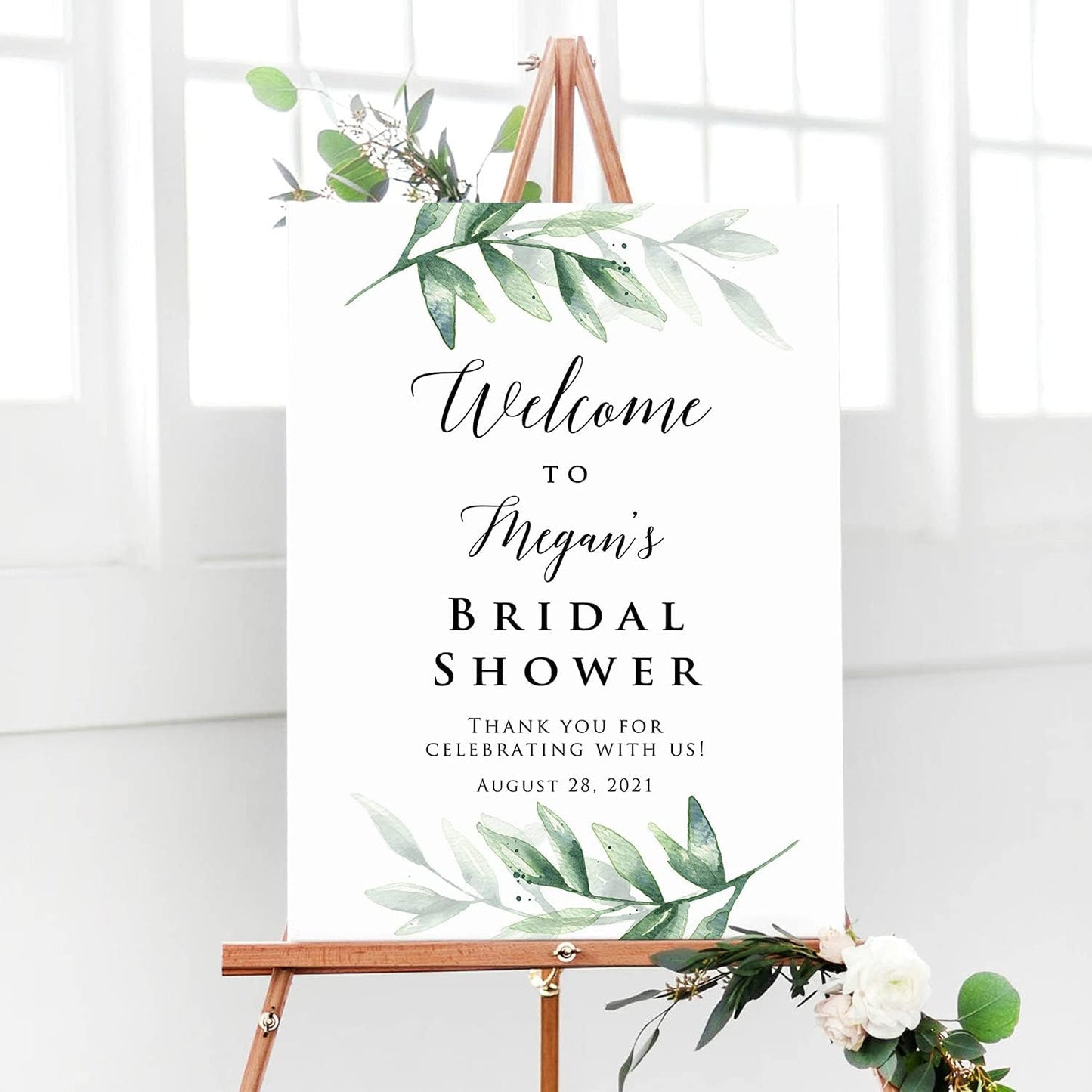 Personalized Green Theme Bridal Shower Welcome Sign, Customized Bridal Luncheon Baby Shower Baptism Celebration Welcome Poster Board Canvas