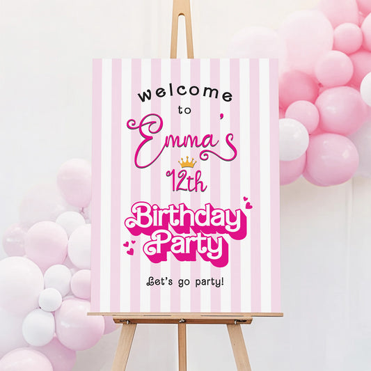 Personalized Pink Birthday Party Welcome Sign, Custom Birthday Party Welcome Board, Poster Foam Board Canvas