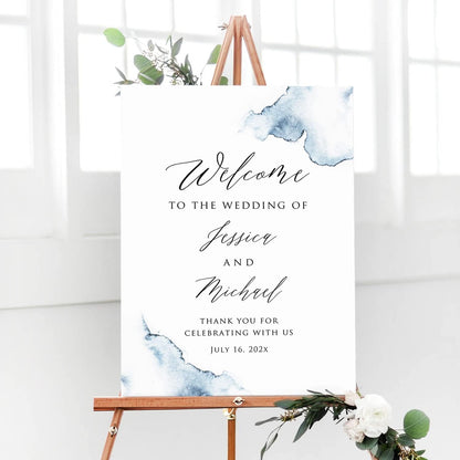 Personalized Blue Theme Wedding Welcome Sign, Customized Rehearsal Dinner Couples Shower Anniversary Party Welcome Poster Board Canvas