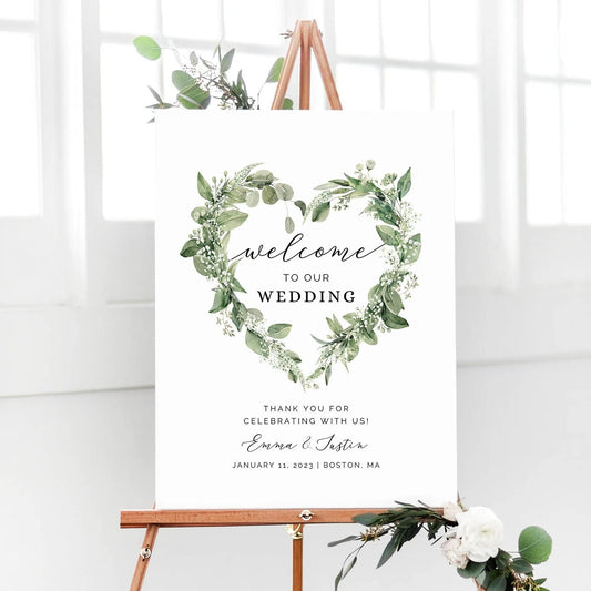 Personalized Green Theme Wedding Welcome Sign, Customized Rehearsal Dinner Couples Shower Anniversary Party Welcome Poster Board Canvas