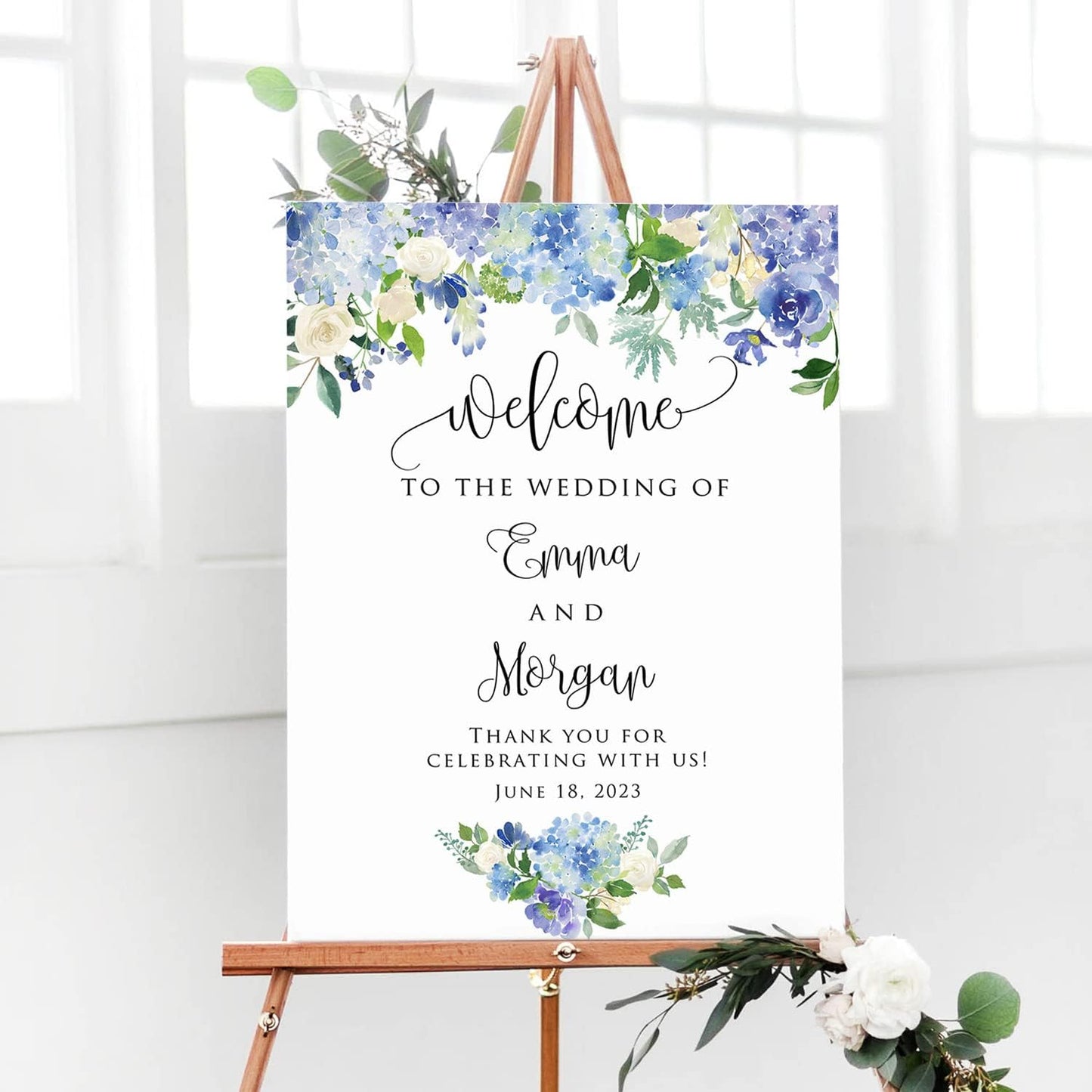 Personalized Blue Theme Wedding Welcome Sign, Customized Rehearsal Dinner Couples Shower Anniversary Party Welcome Poster Board Canvas