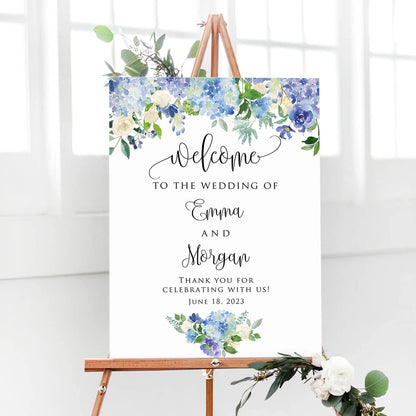 Personalized Blue Theme Wedding Welcome Sign, Customized Rehearsal Dinner Couples Shower Anniversary Party Welcome Poster Board Canvas