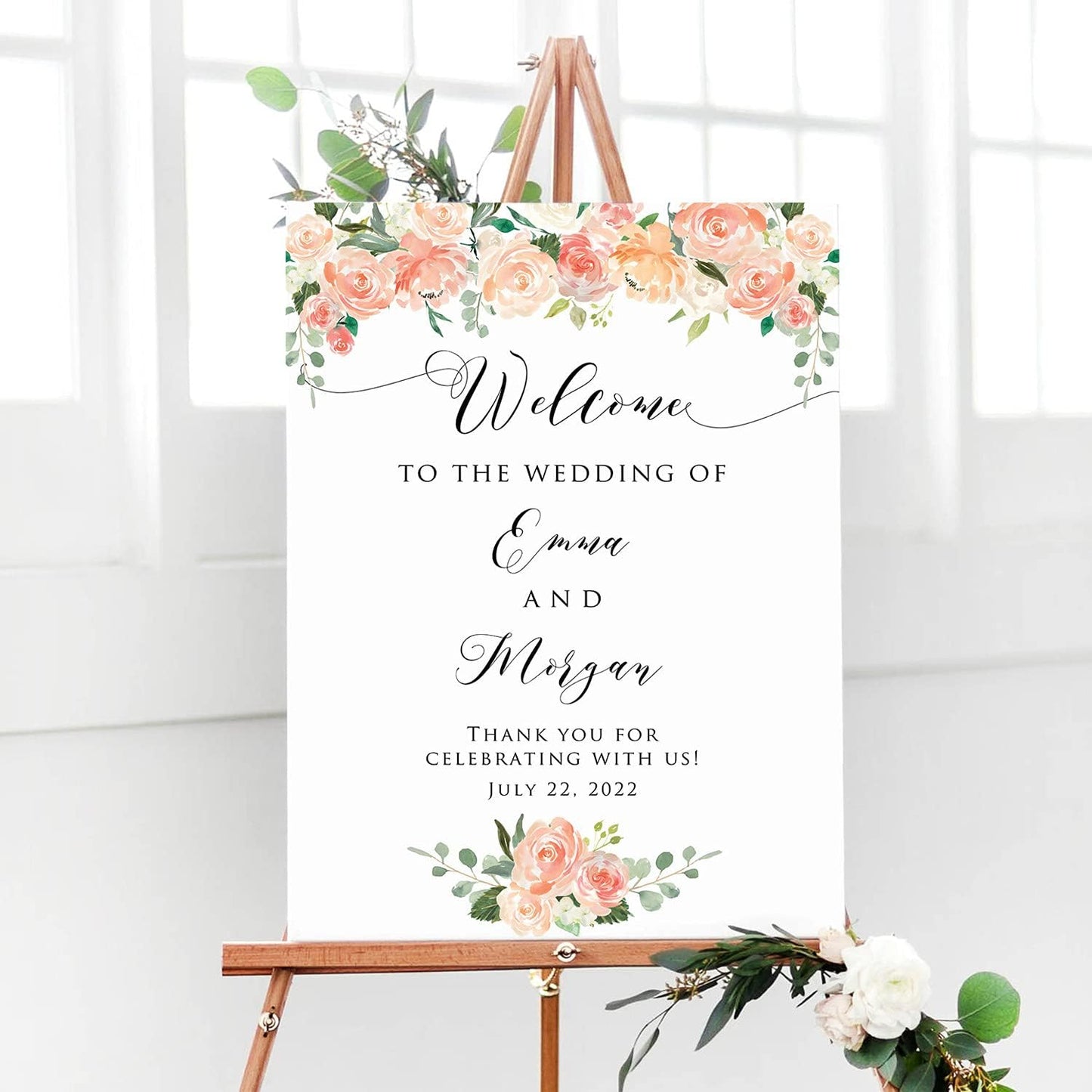 Personalized Peach Theme Wedding Welcome Sign, Customized Rehearsal Dinner Couples Shower Anniversary Party Welcome Poster Board Canvas